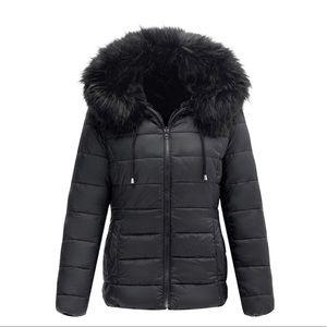 Double Sided Faux Fur Puffer Jacket Hooded-Fur